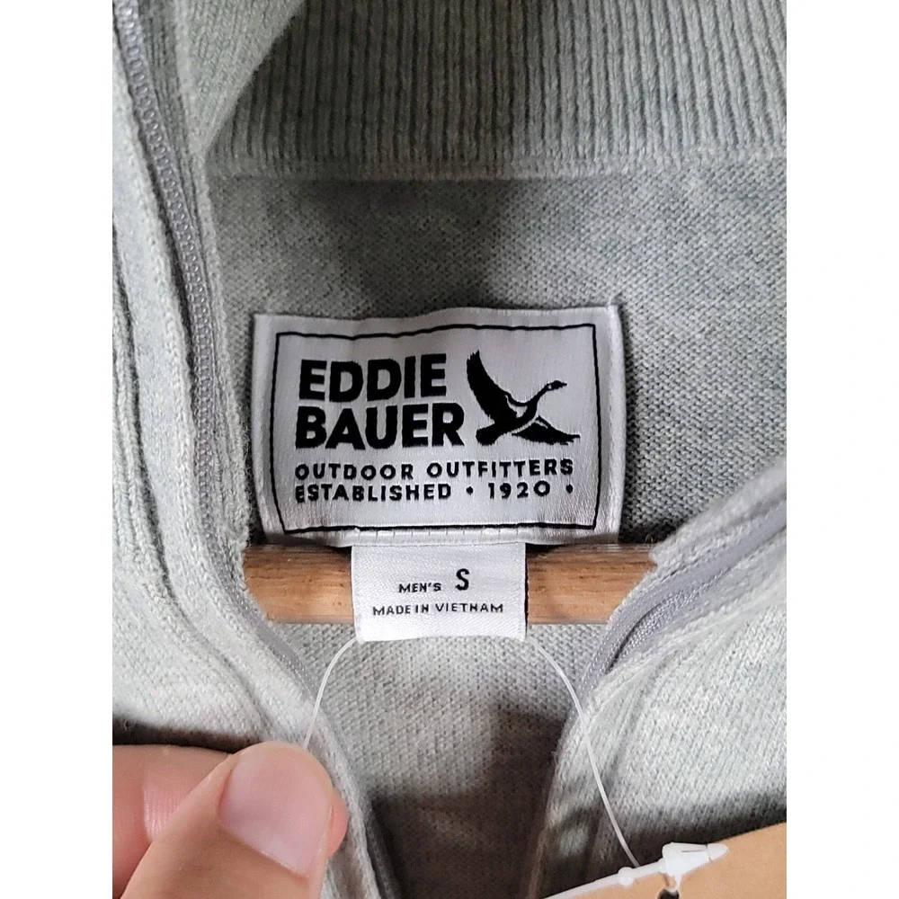 Eddie Bauer 1/4 Zip Pullover Sweater Mens Small Gray Merino Wool Blend NWT $70